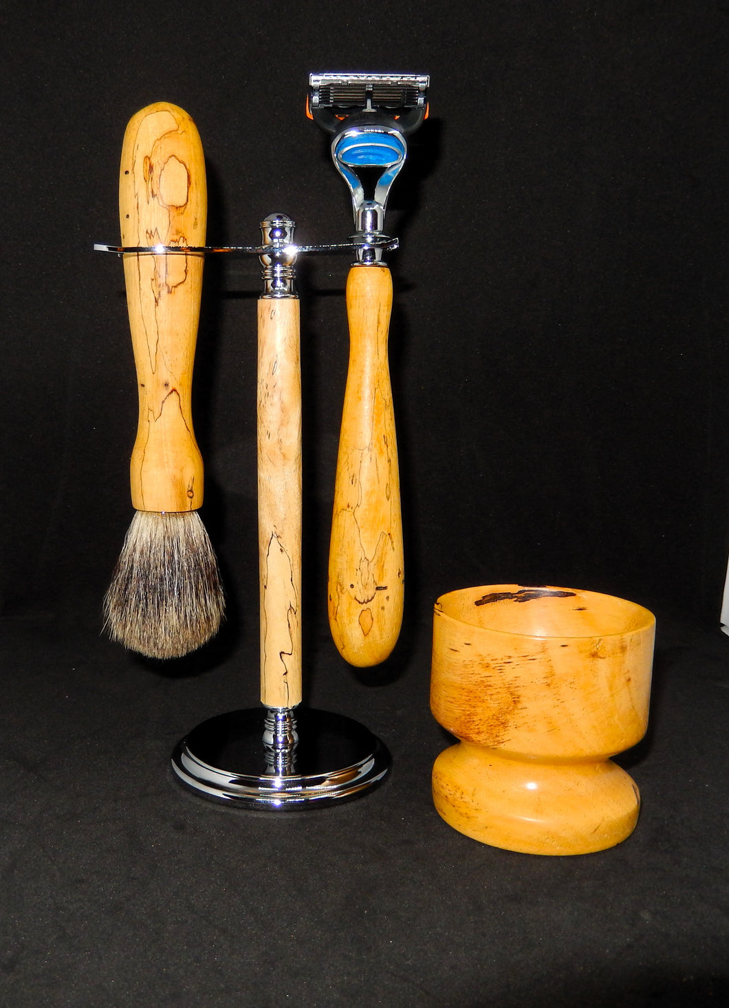 Razor/ Brush/ Bowl Stand Set -Spalted Tamarind